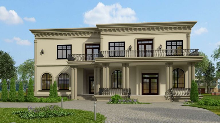 مبنى حديث أمامه زراعتان صغيرتان وشجرة تضفي جمالًا طبيعيًا على المشهد. | A modern building with two small plants and a tree in front, adding a natural charm to the view.