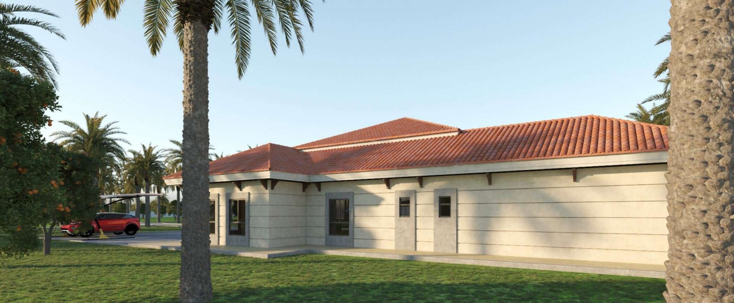 بيت أمامه حديقة صغيرة تحتوي على نخلة تضفي طابعاً طبيعياً وساحراً. | A house with a small garden in front featuring a palm tree, adding a natural and charming vibe.